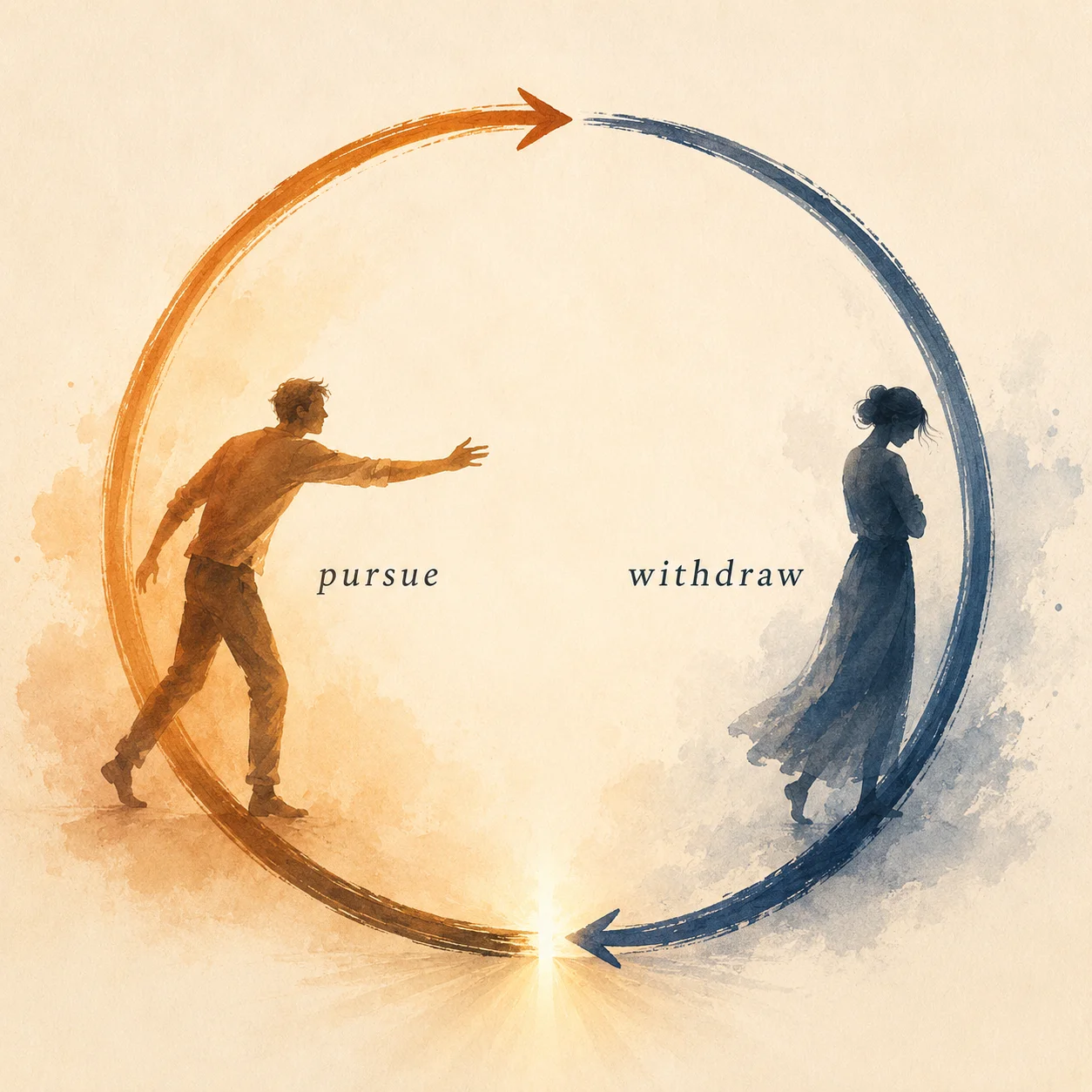 A circular infographic loop representing pursue-withdrawal dynamics